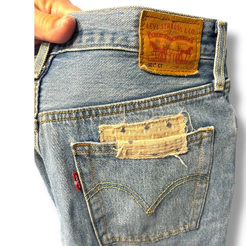 Levi’s 501 CT Patchwork Distressed Jeans Women’s 30x29 Boho Repair Denim - Picture 6 of 6